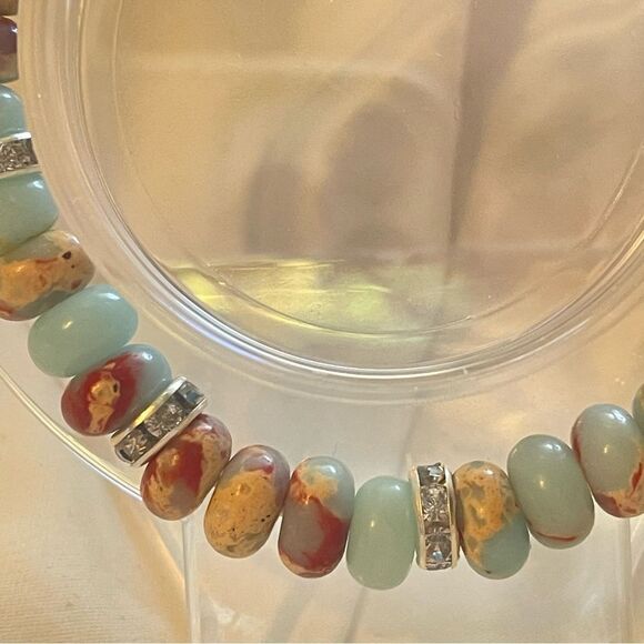 Protection crystal beads beaded bracelet stretch snakeskin sea sediment Jasper - Picture 5 of 9